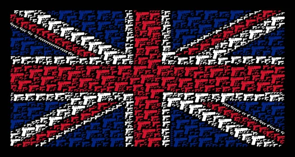 ピストル銃アイテムのイギリス国旗のコラージュ — ストックベクタ