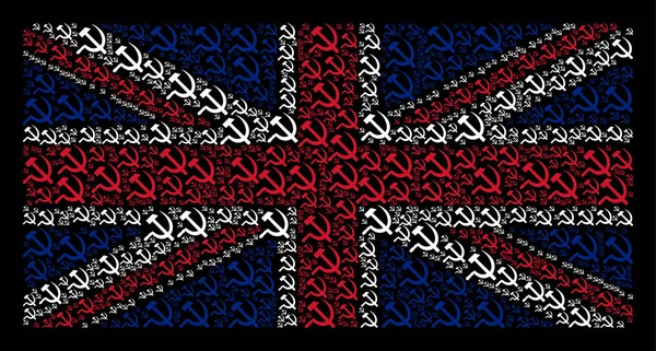 낫과 망치 아이콘의 영국 국기 콜라주 — 스톡 벡터