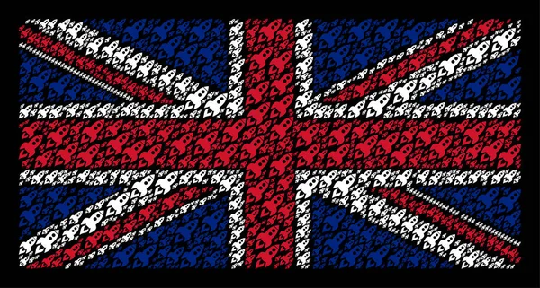 Große britische Flagge Mosaik von Weltraumraketen starten Artikel — Stockvektor