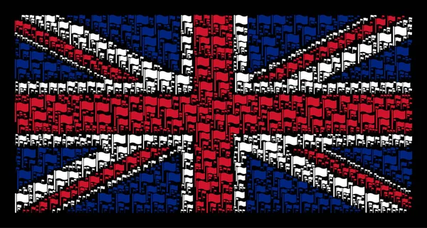 물결치는 깃발 항목의 영국 국기 콜라주 — 스톡 벡터