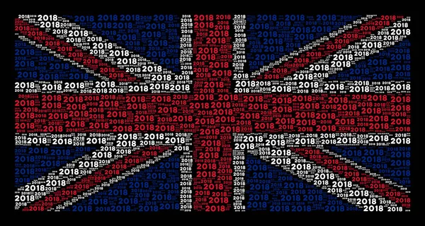Velká Británie vlajka koláž 2018 rok textových položek — Stockový vektor