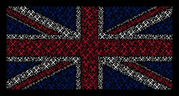 UK flaggan mönster av gruvdrift hammare ikoner — Stock vektor