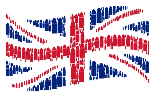 Cephane kurşun öğeleri mozaiği İngiliz bayrağı sallayarak — Stok Vektör