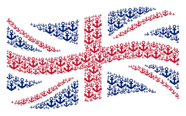 Padrão de Bandeira Britânica Acenando de Ícones Âncora —  Vetores de Stock