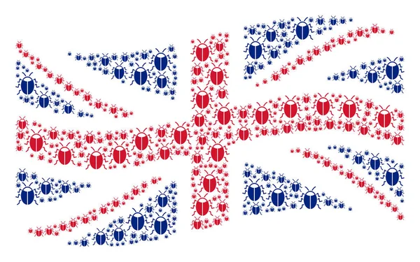 Waving United Kingdom Flag Pattern of Bug Icon — стоковый вектор