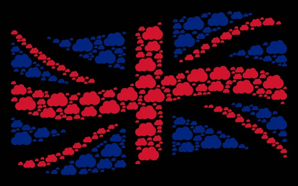 Drapeau britannique agitant le motif des éléments de nuages — Image vectorielle