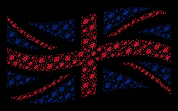 Viftande Storbritannien flagga mosaik av kackerlacka objekt — Stock vektor