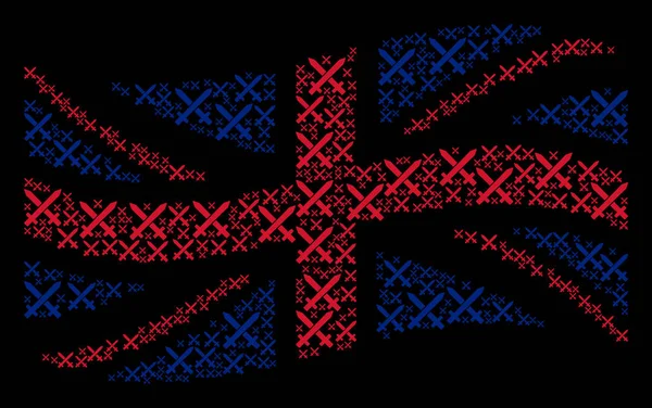 Ondeando la bandera británica mosaico de cruzar espadas Artículos — Archivo Imágenes Vectoriales