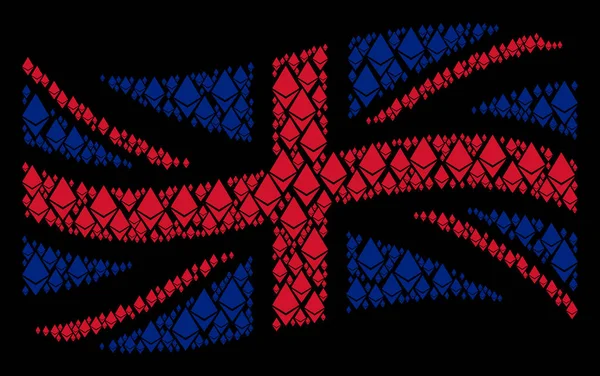 Sventolando bandiera del Regno Unito Mosaico di Ethereum cristallo Articoli — Vettoriale Stock