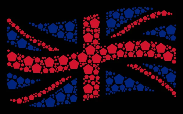 Drapeau britannique ondulé Collage d'articles remplis du Pentagone — Image vectorielle