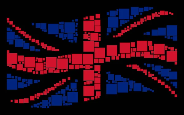 Ondeando la bandera del Reino Unido Mosaico de elementos cuadrados llenos — Archivo Imágenes Vectoriales