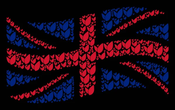 Agitant le drapeau de Grande-Bretagne Modèle d'icônes de germe floral — Image vectorielle