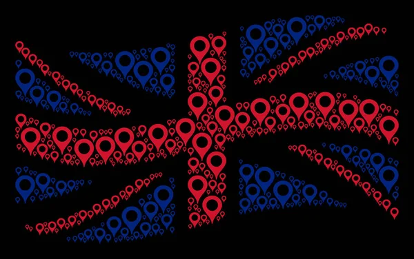 Agitant Royaume-Uni Drapeau Mosaïque de marqueurs de carte Articles — Image vectorielle