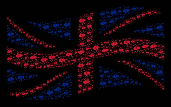Macha mozaika Flaga Wielkiej Brytanii roztocza kleszcza ikon — Wektor stockowy