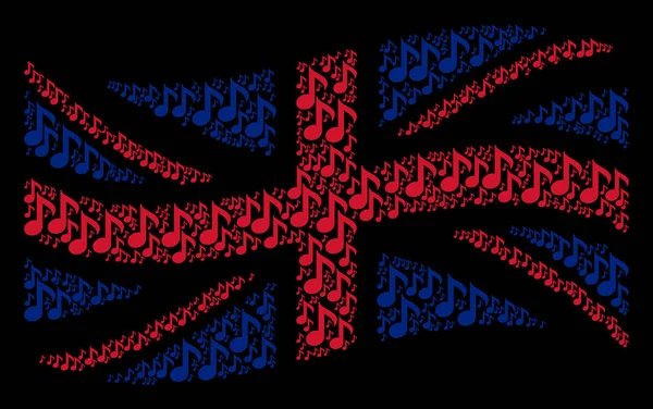 Sventolare Regno Unito Bandiera Modello di Nota Musicale Icone — Vettoriale Stock