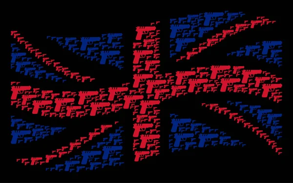 Ondeando bandera del Reino Unido mosaico de pistola artículos — Vector de stock