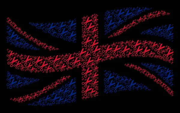 Büyük Britanya bayrağı mozaik makas simgelerin sallayarak — Stok Vektör