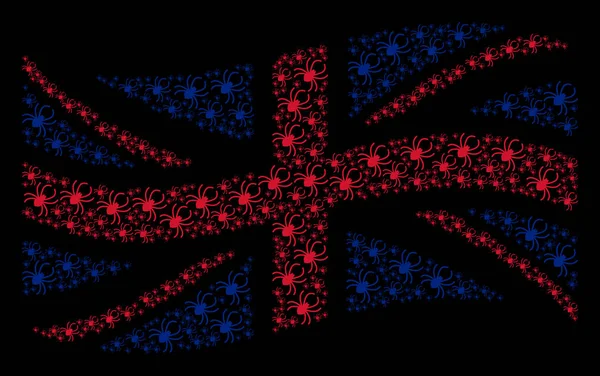 Acenando Bandeira do Reino Unido Mosaic of Spider Itens —  Vetores de Stock