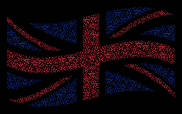 Drapeau britannique ondulé Collage d'icônes de pentagramme étoilé — Image vectorielle