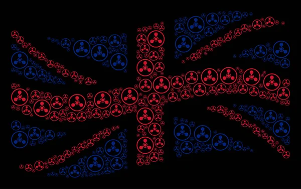 Κυματίζει η βρετανική σημαία κολάζ από Wmd νεύρο παράγοντα χημικό πόλεμο εικονίδια — Διανυσματικό Αρχείο