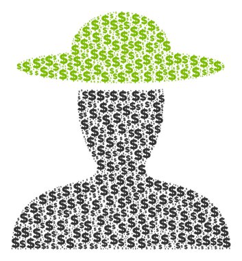 Çiftçi kişi kolaj Doları ve noktalar