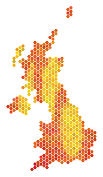 Mapa Wielka Brytania opalane Hexagon — Wektor stockowy