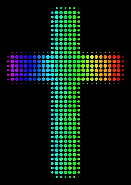 Rainbow Colored Dot Religious Cross Icon — Stock Vector