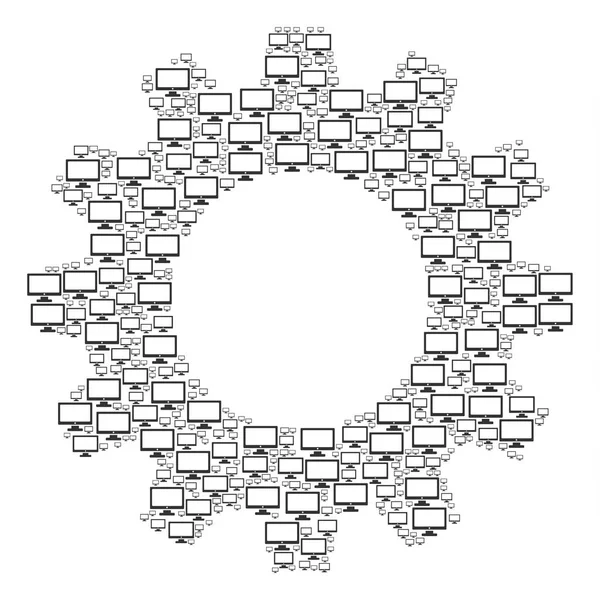 Composizione Cogwheel delle icone di visualizzazione del computer — Vettoriale Stock