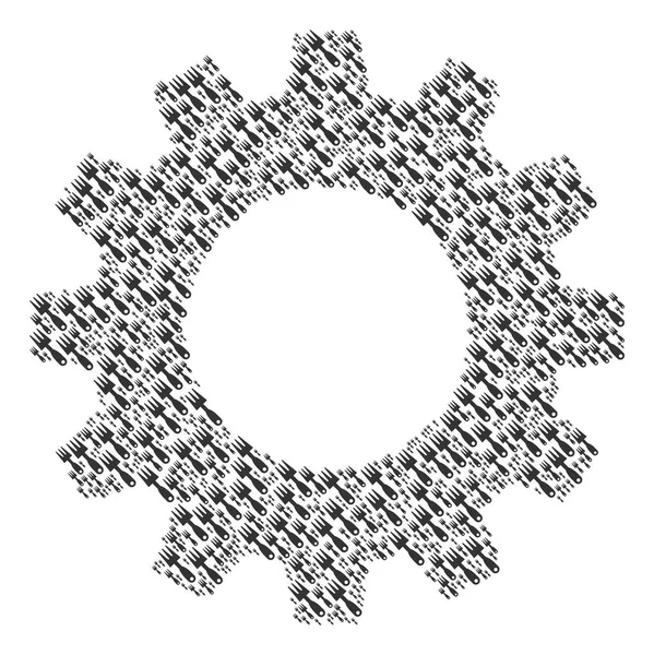 Composition de l'engrenage des icônes de râteau cultivateur — Image vectorielle