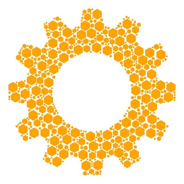 Collage de roues dentées d'icônes hexagonales remplies — Image vectorielle