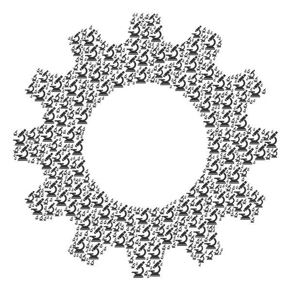 Gearwheel Collage de iconos del microscopio — Vector de stock