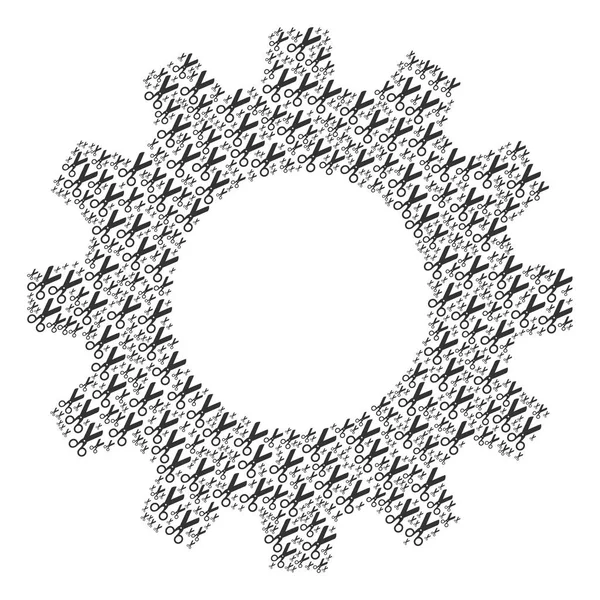 Composition de roue dentée des icônes de ciseaux — Image vectorielle