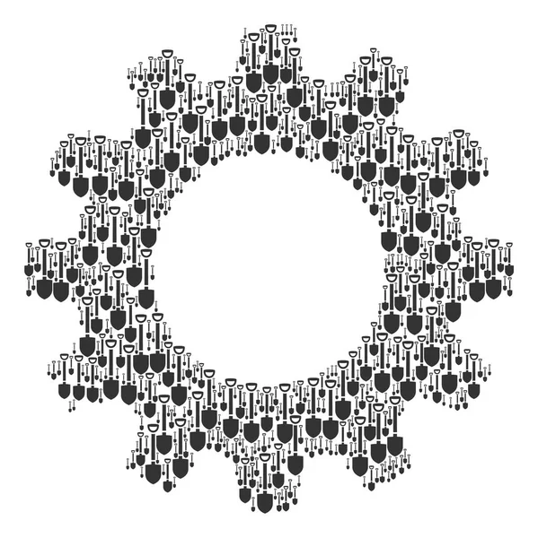 Kugghjulet Collage av spade ikoner — Stock vektor