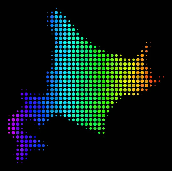スペクトル色ピクセル北海道島の地図 — ストックベクタ