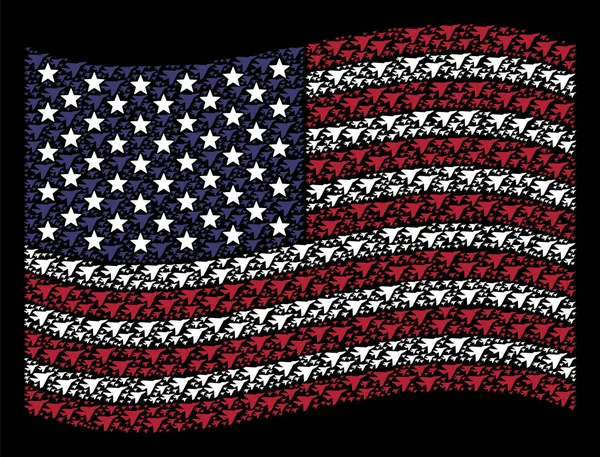 Acenando Bandeira dos EUA Composição estilizada do Interceptor de Avião — Vetor de Stock