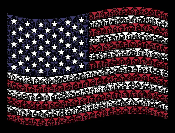 Ondeando bandera americana composición estilizada de vidrio de alcohol — Vector de stock