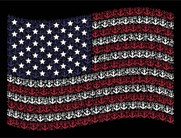 Schwenkende amerikanische Flagge stilisierte Zusammensetzung des Ankers — Stockvektor