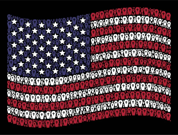 棺の組成を様式化されたアメリカ合衆国の旗を振って — ストックベクタ