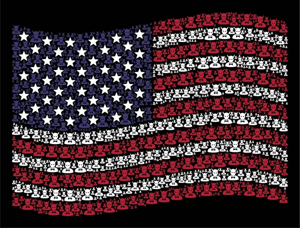 Ondeando la bandera de los Estados Unidos Composición estilizada del diablo — Vector de stock