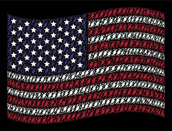Kompozisyon elektrik kıvılcım ABD bayrağı sallayarak stilize — Stok Vektör