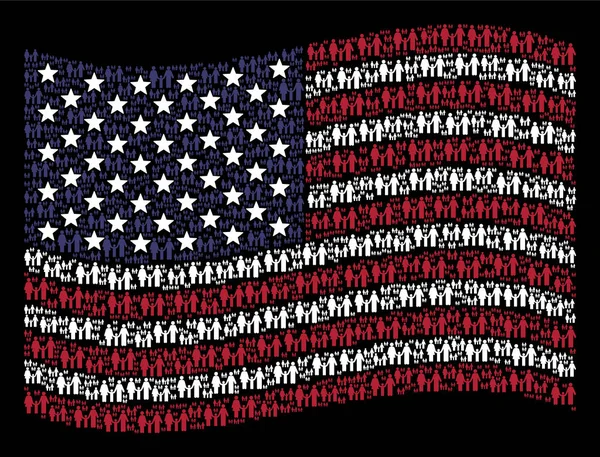 Wuivende Amerikaanse vlag stilering van familie kind — Stockvector