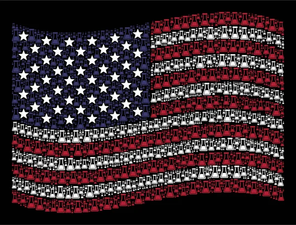 フラスコの組成を様式化されたアメリカ合衆国の旗を振って — ストックベクタ