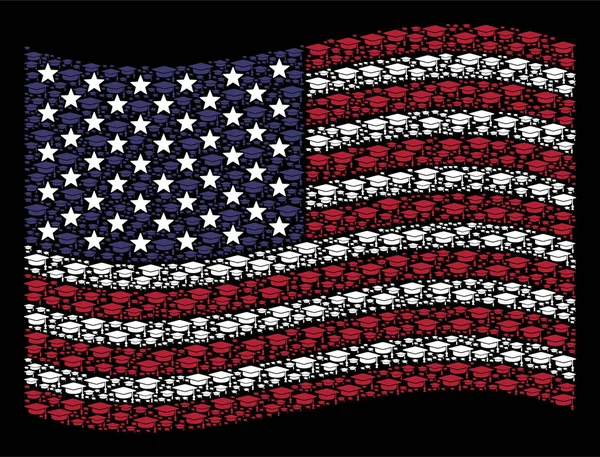 Κυματίζει σημαία ΗΠΑ στυλιζαρισμένη σύνθεση του καπάκι αποφοίτηση — Διανυσματικό Αρχείο