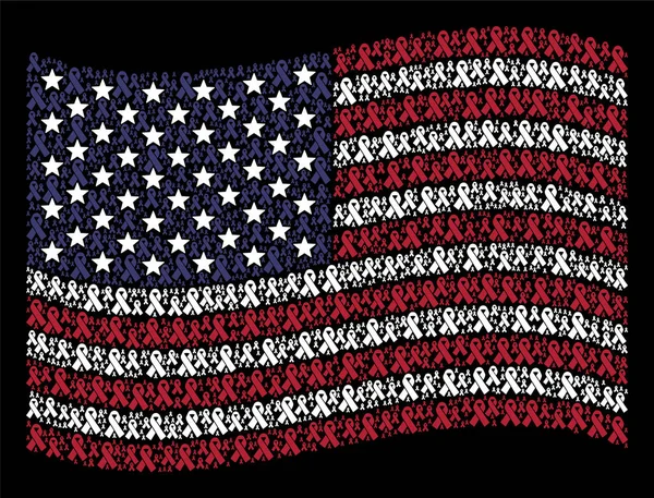 미국 깃발을 흔들며 애도 하는 리본 메뉴의 구성 양식 — 스톡 벡터