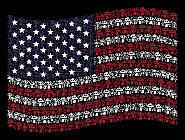 挥舞着美国旗帜的蘑菇风格的组成 — 图库矢量图片
