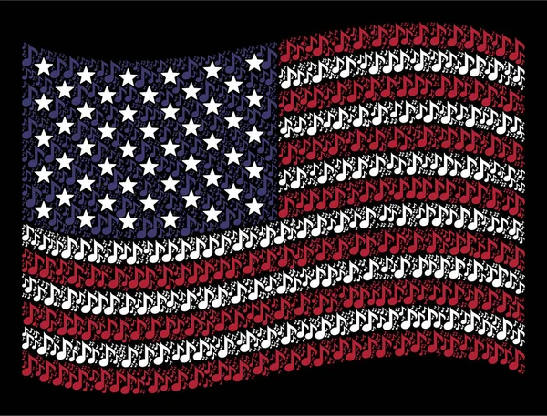 Amerikan bayrağı sallayarak müzik notu bileşimi stilize — Stok Vektör