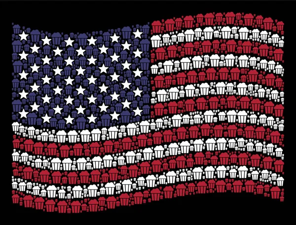Acenando Bandeira dos EUA Composição estilizada de balde de pipoca — Vetor de Stock