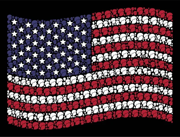 Vifta med amerikanska flaggan stiliserad sammansättning av soldaten hjälm — Stock vektor