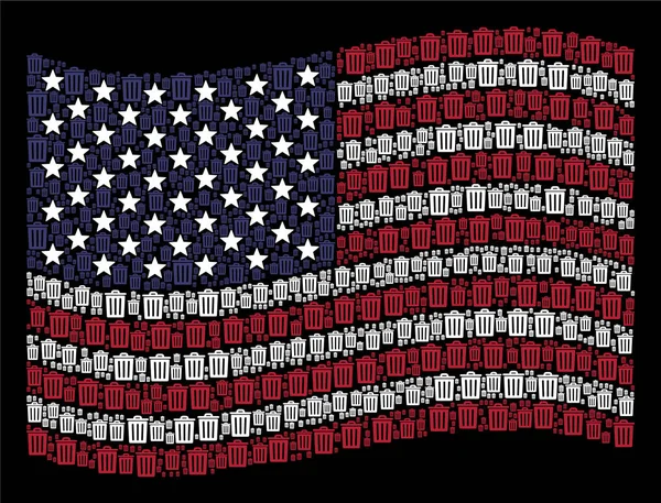 Acenando Bandeira dos Estados Unidos Composição Estilizada da Lixeira — Vetor de Stock