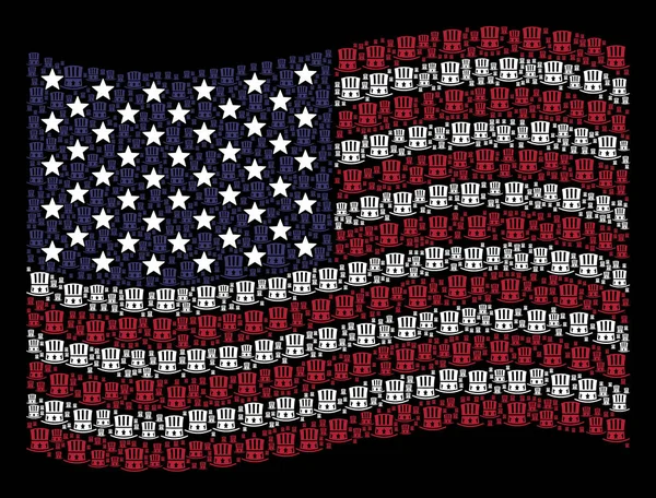 Стилизованная композиция Дяди Сэма Хэта с размахиванием флагом США — стоковый вектор
